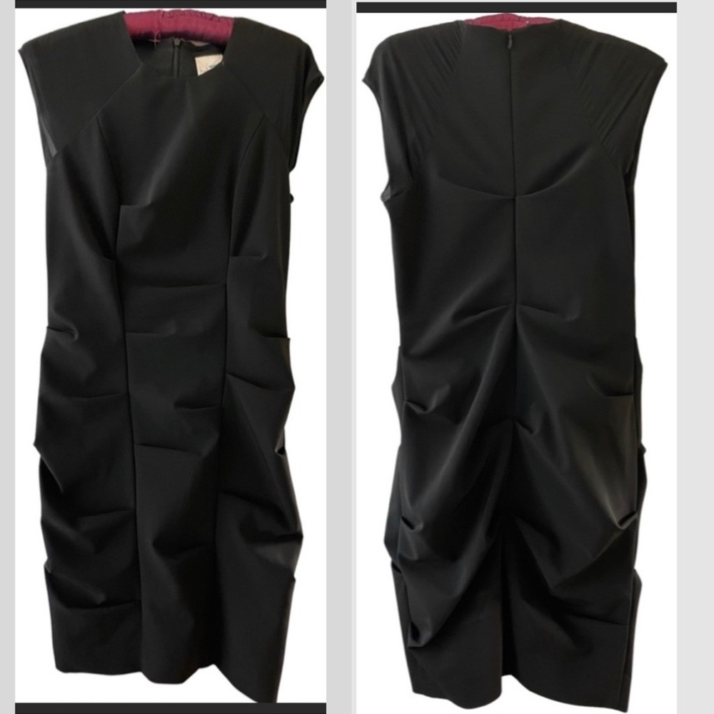 Nicole Miller | 100% SILK Signature Tucking Sheath Dress | Sheer Cap Sleeve | 6